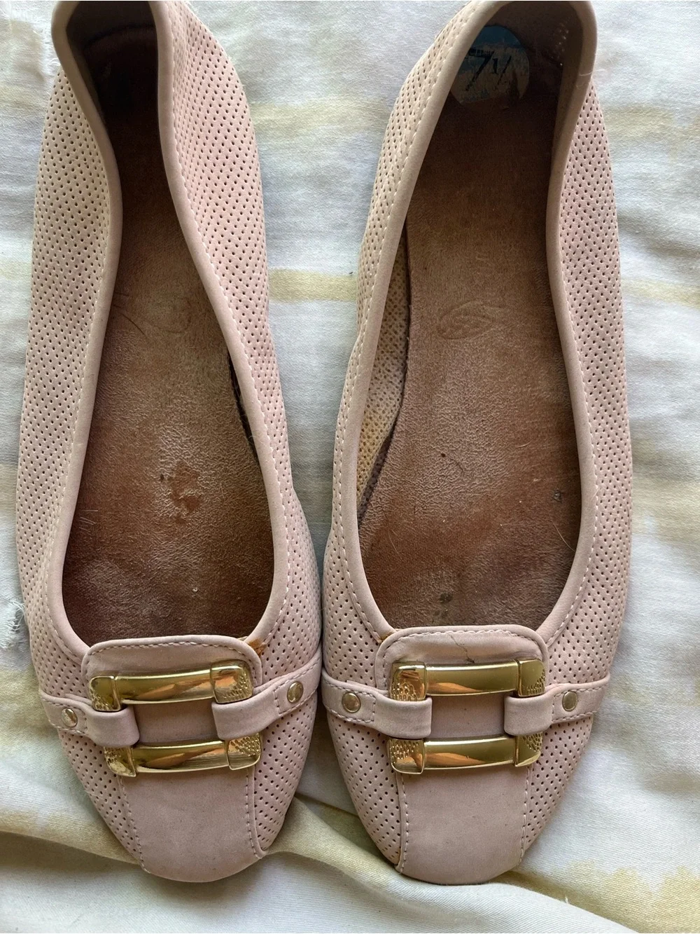AEROSOLES Blush Pink Ballet Flats with Gold Buckle